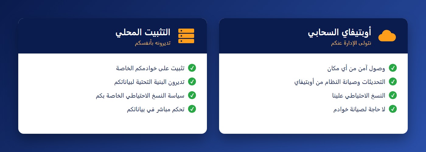 خيارات نشر أوبتيفاي: السحابة المُدارة أو التثبيت المحلي على خوادمكم